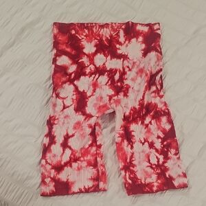 Cotton Candy Red & White Tie-Dye Ribbed Bike Shorts
